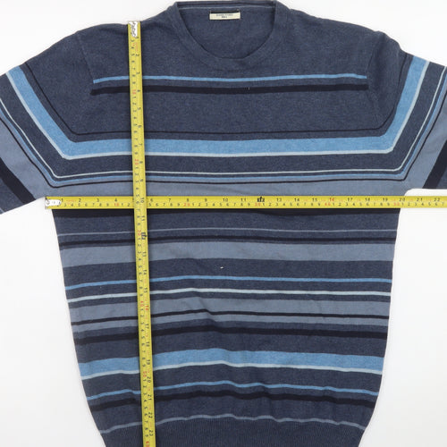 Dunnes Stores Men's Blue Striped Cotton Crew Neck Jumper Size S