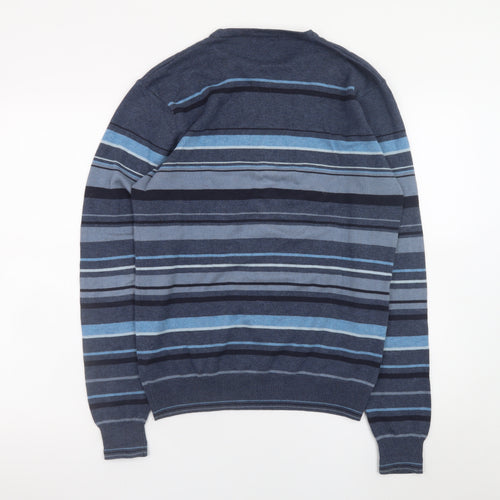 Dunnes Stores Men's Blue Striped Cotton Crew Neck Jumper Size S