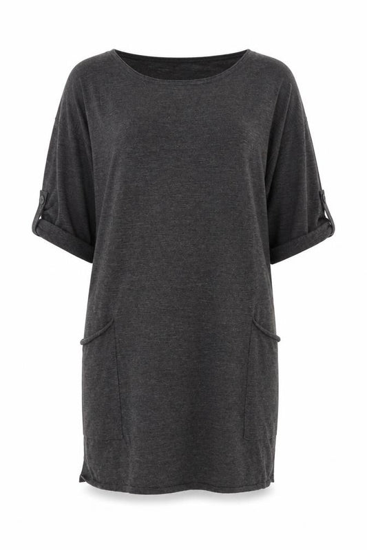 Front view of Poetry Women’s Grey Wool T-Shirt Dress UK 10 Short Sleeve Knit
