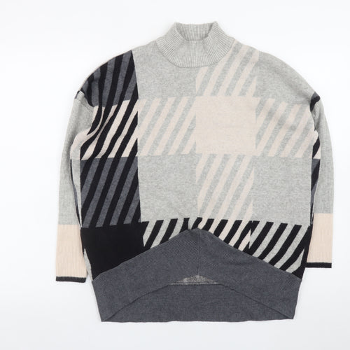 River Island Womens Grey Geometric High Neck Relaxed Knit Jumper XS