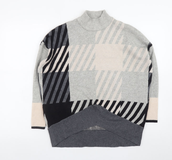 River Island Womens Grey Geometric High Neck Relaxed Knit Jumper XS