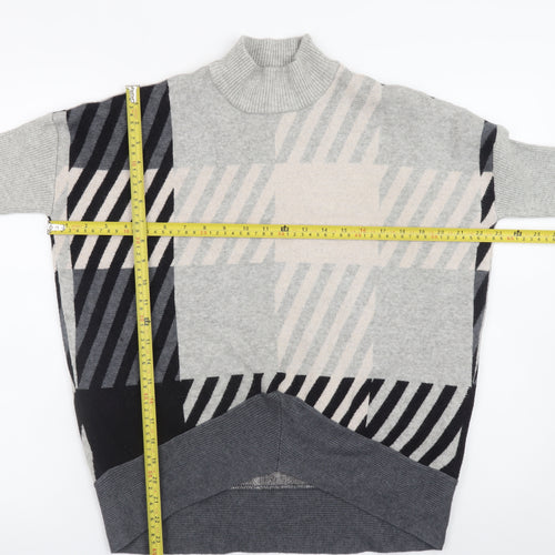 River Island Womens Grey Geometric High Neck Relaxed Knit Jumper XS
