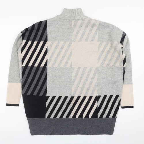 River Island Womens Grey Geometric High Neck Relaxed Knit Jumper XS