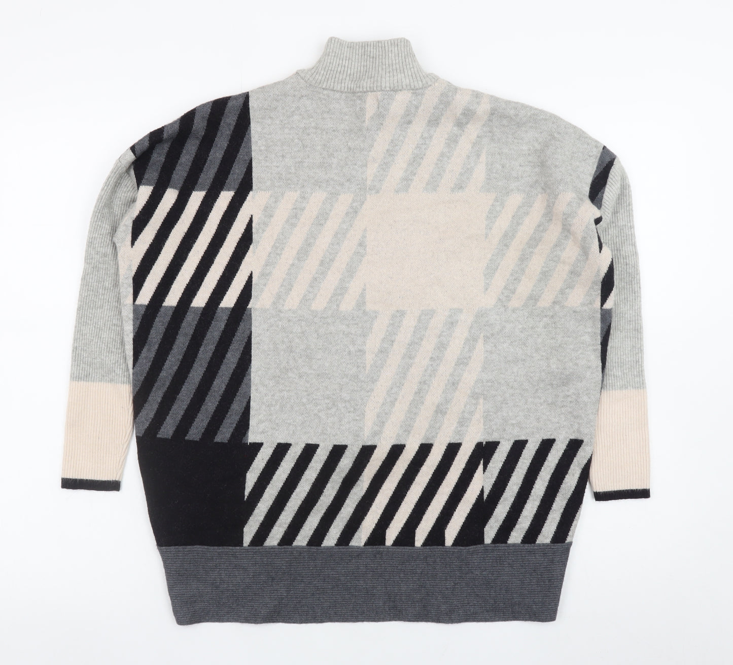 River Island Womens Grey Geometric High Neck Relaxed Knit Jumper XS