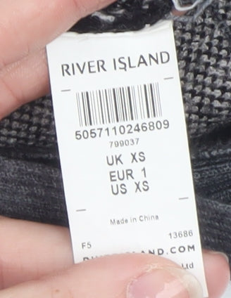 River Island Womens Grey Geometric High Neck Relaxed Knit Jumper XS