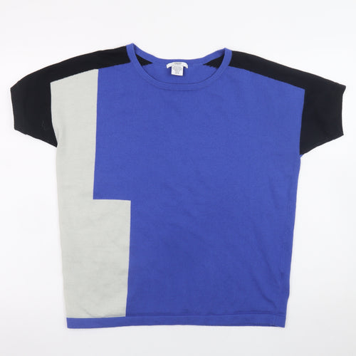 Mamas & Papas Women's Blue Geometric Knit Short Sleeve Jumper Size 10