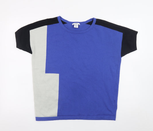 Mamas & Papas Women's Blue Geometric Knit Short Sleeve Jumper Size 10