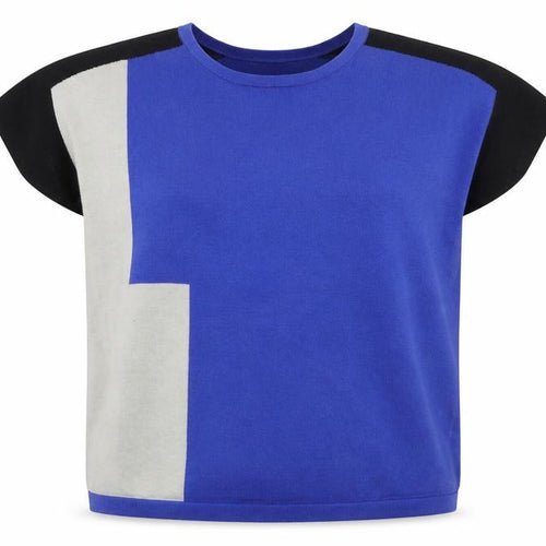Mamas & Papas Women's Blue Geometric Knit Short Sleeve Jumper Size 10