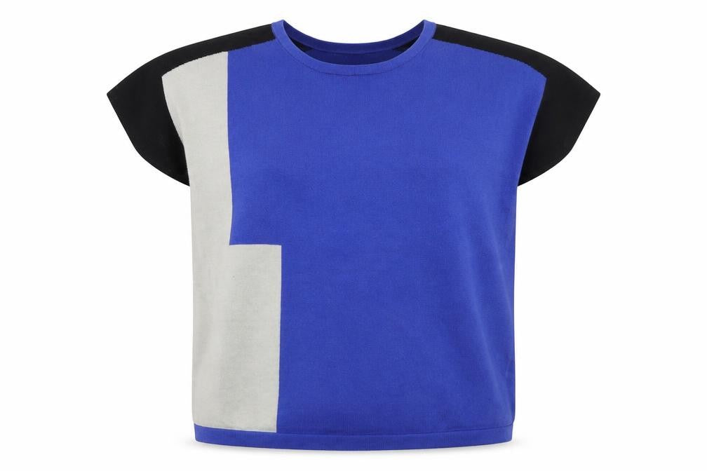 Mamas & Papas Women's Blue Geometric Knit Short Sleeve Jumper Size 10