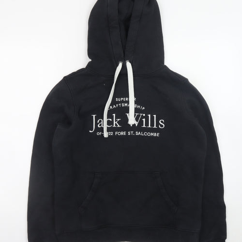 Jack Wills Womens Black UK 12 Pullover Hoodie with Logo Print