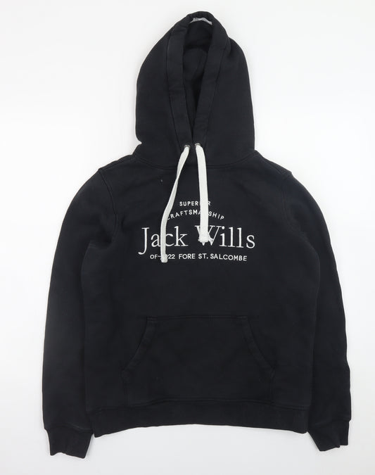 Jack Wills Womens Black UK 12 Pullover Hoodie with Logo Print