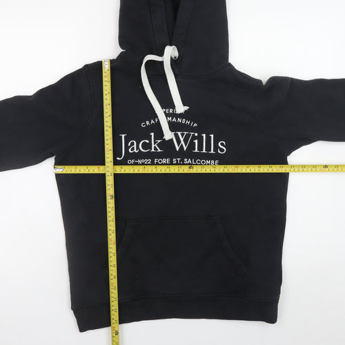 Jack Wills Womens Black UK 12 Pullover Hoodie with Logo Print