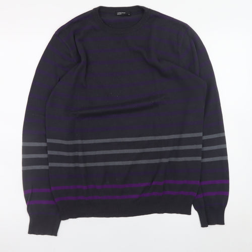 Cedarwood State Women Black Striped Cotton Crew Neck Jumper Size S