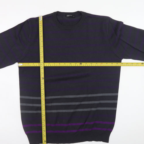 Cedarwood State Women Black Striped Cotton Crew Neck Jumper Size S