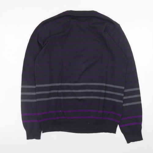 Cedarwood State Women Black Striped Cotton Crew Neck Jumper Size S