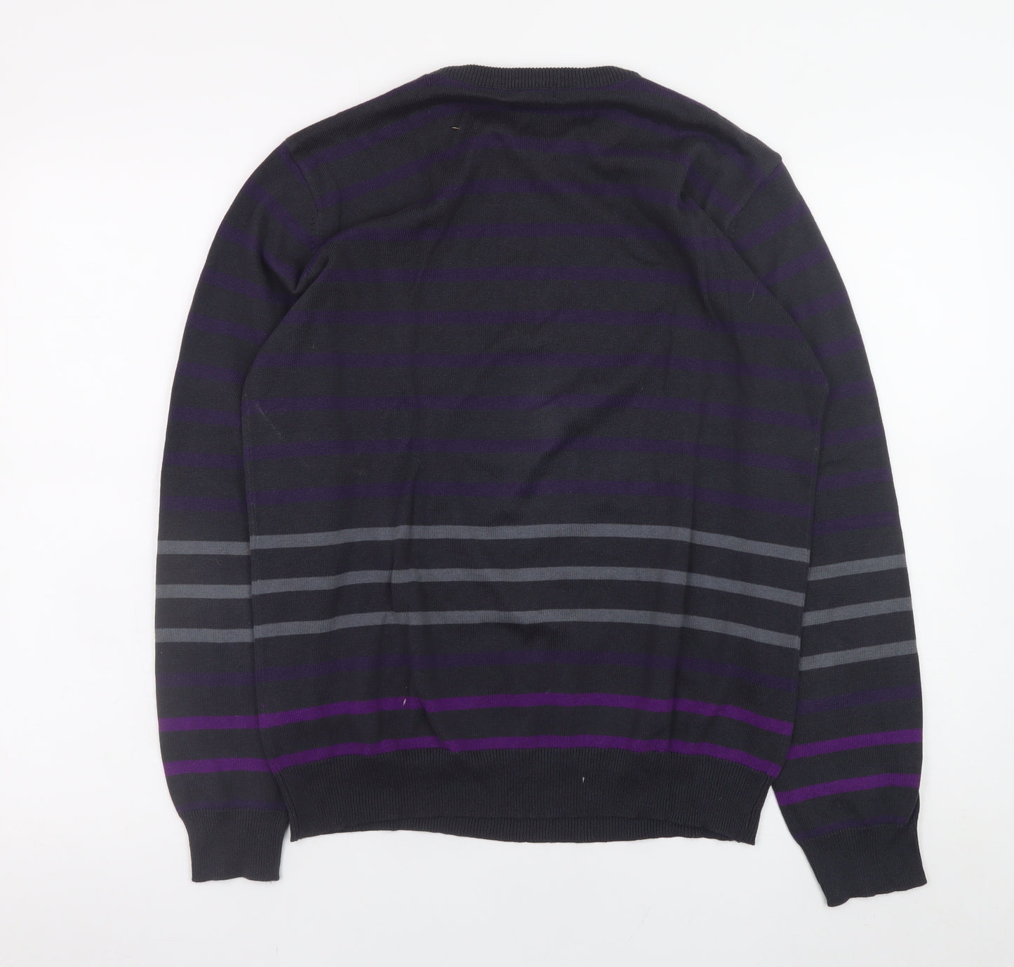 Cedarwood State Women Black Striped Cotton Crew Neck Jumper Size S