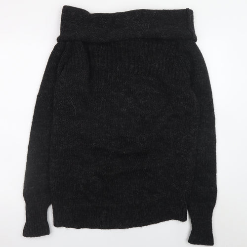 AllSaints Womens Black Wool Blend Cowl Neck Chunky Knit Jumper UK 12