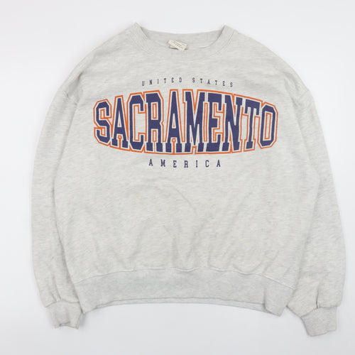 Pull & Bear Women Grey Sacramento Graphic Pullover Sweatshirt M