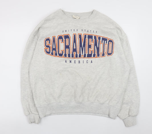 Pull & Bear Women Grey Sacramento Graphic Pullover Sweatshirt M