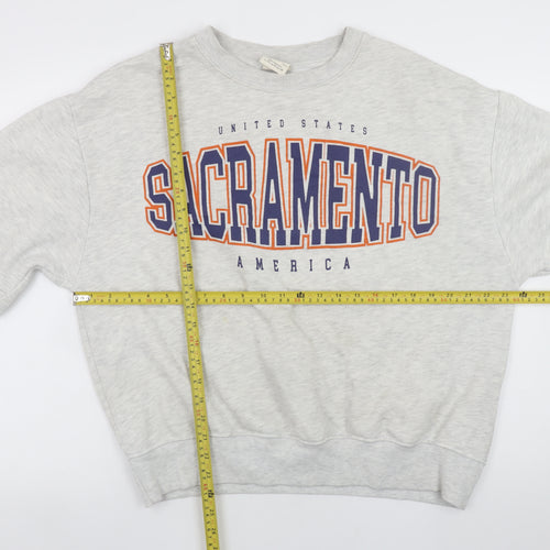 Pull & Bear Women Grey Sacramento Graphic Pullover Sweatshirt M
