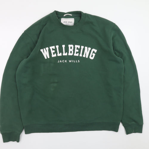 Jack Wills Mens Green Wellbeing Logo Pullover Sweatshirt Size L
