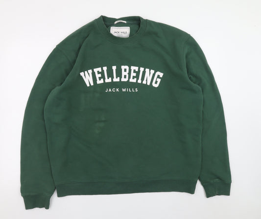 Jack Wills Mens Green Wellbeing Logo Pullover Sweatshirt Size L