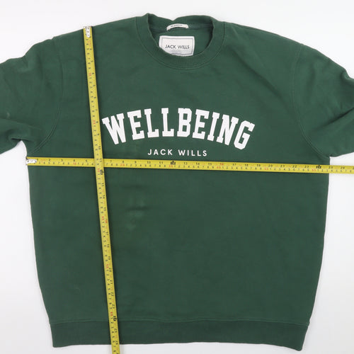 Jack Wills Mens Green Wellbeing Logo Pullover Sweatshirt Size L