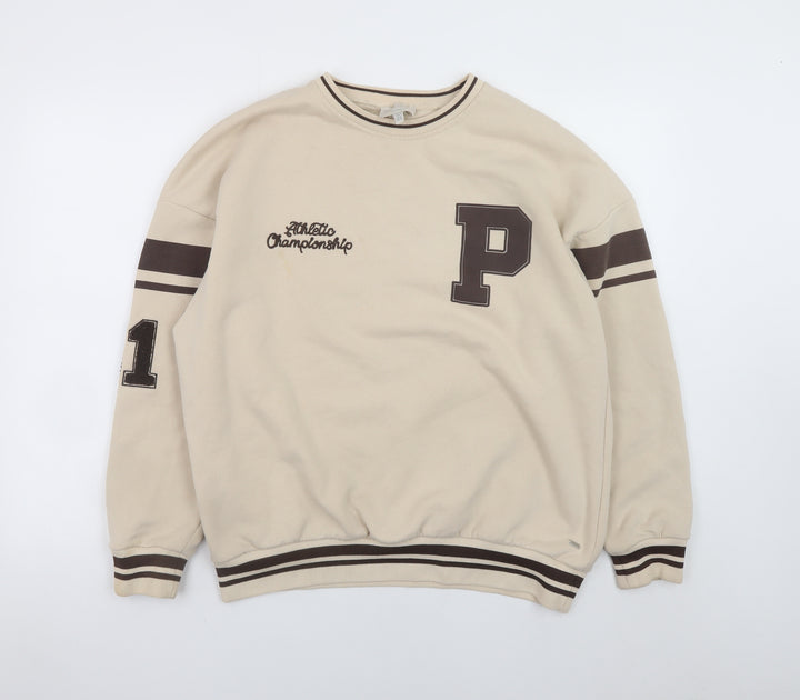 Pull & Bear Teens Beige College Pullover Sweatshirt M
