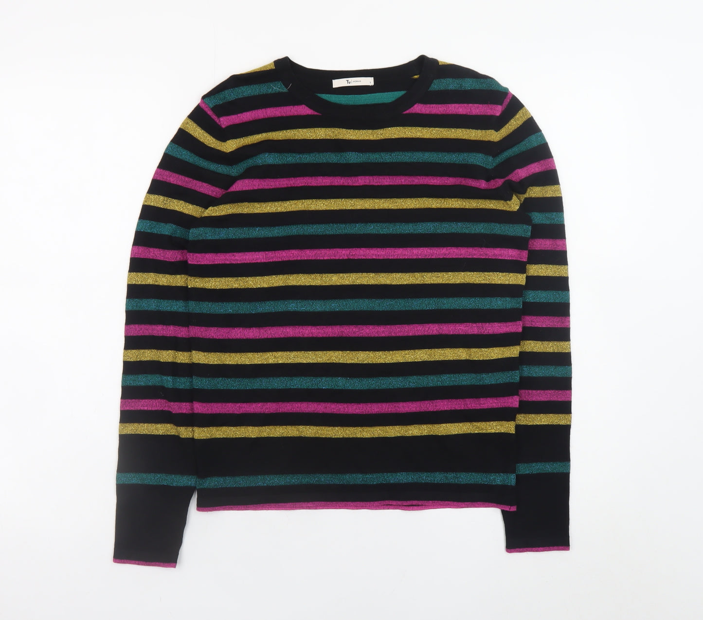 Tu Women’s Multicoloured Striped Crew Neck Knit Jumper Size 8
