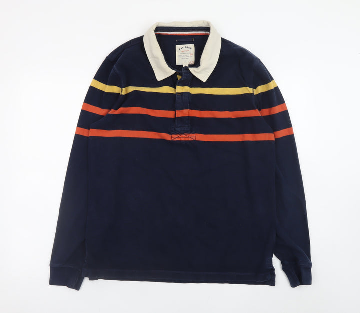 Fat Face Men's Blue Striped Rugby Long Sleeve Cotton Shirt - L