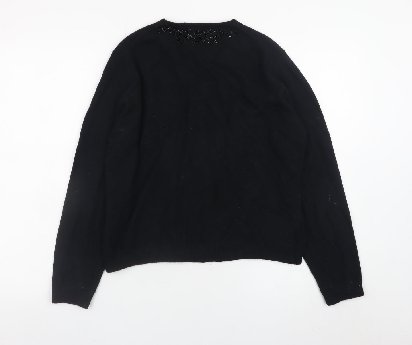 Laura Ashley Women's Black Wool Beaded V-Neck Cardigan Size L