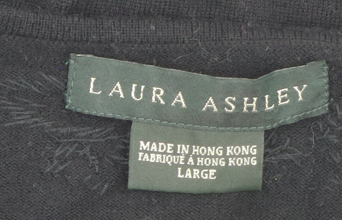 Laura Ashley Women's Black Wool Beaded V-Neck Cardigan Size L