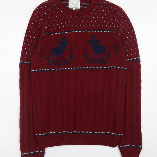 Topman Men's Red Cable-Knit Christmas Jumper Size S