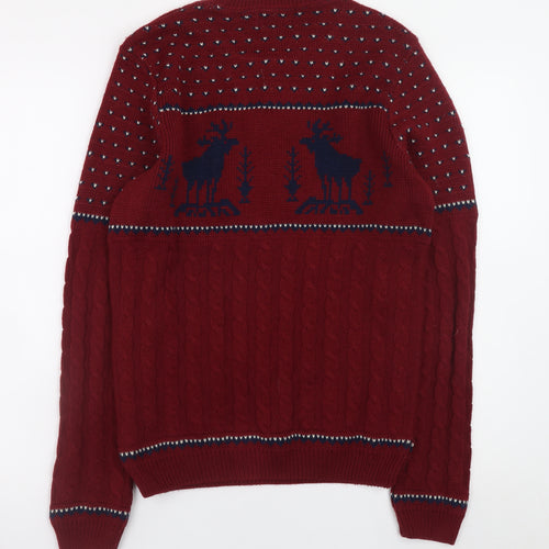Topman Men's Red Cable-Knit Christmas Jumper Size S