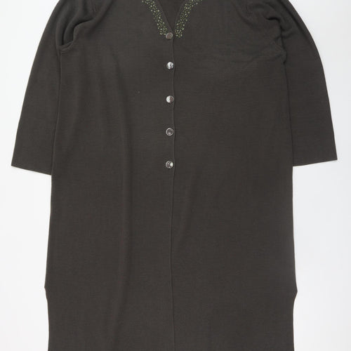 Elvi Women Brown Embroidered Knit Midi Shift Dress Size 16