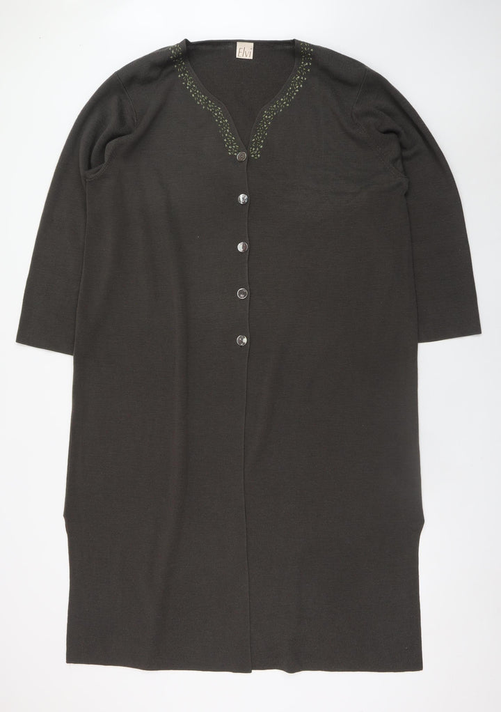 Elvi Women Brown Embroidered Knit Midi Shift Dress Size 16