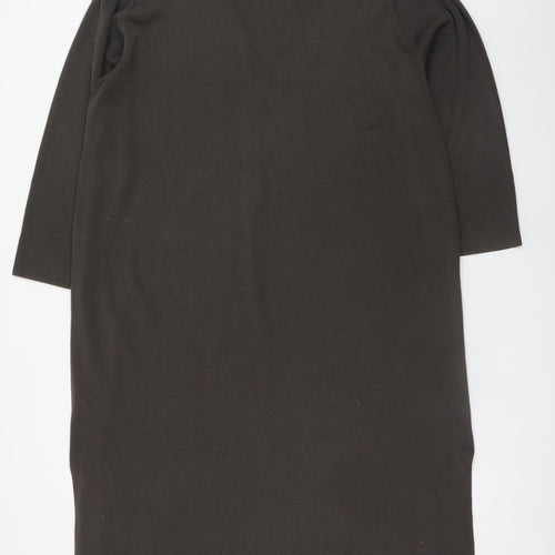 Elvi Women Brown Embroidered Knit Midi Shift Dress Size 16