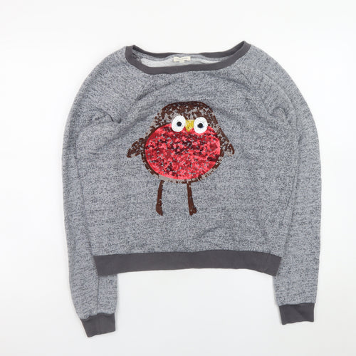 River Island Women Grey Sequin Robin Pullover Jumper Size 10