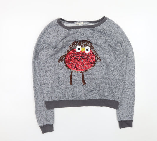 River Island Women Grey Sequin Robin Pullover Jumper Size 10