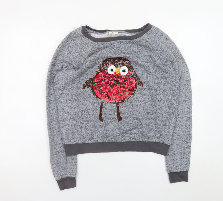 River Island Women Grey Sequin Robin Pullover Jumper Size 10