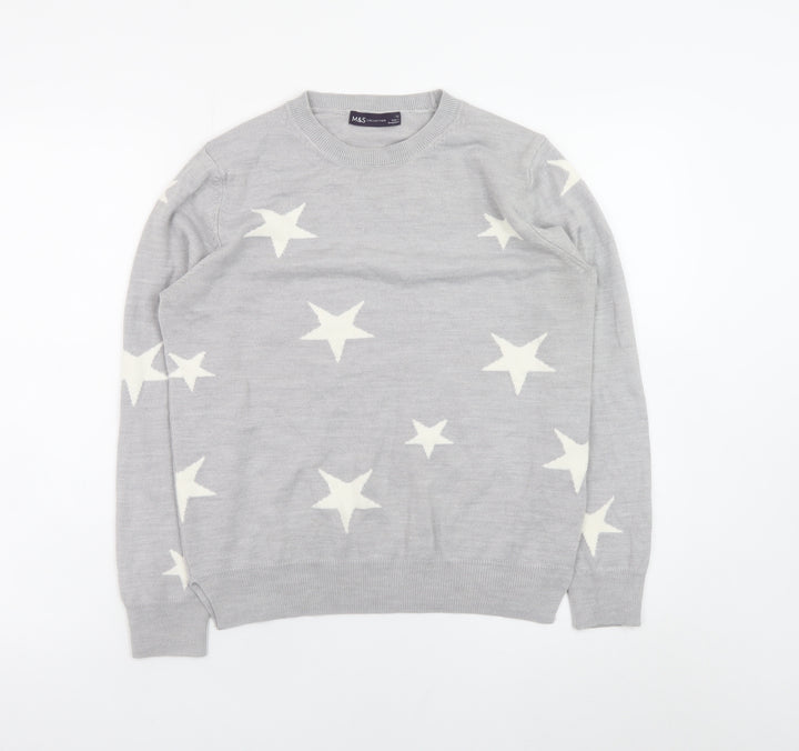 Marks and Spencer Women Grey Star Knit Jumper Size 12
