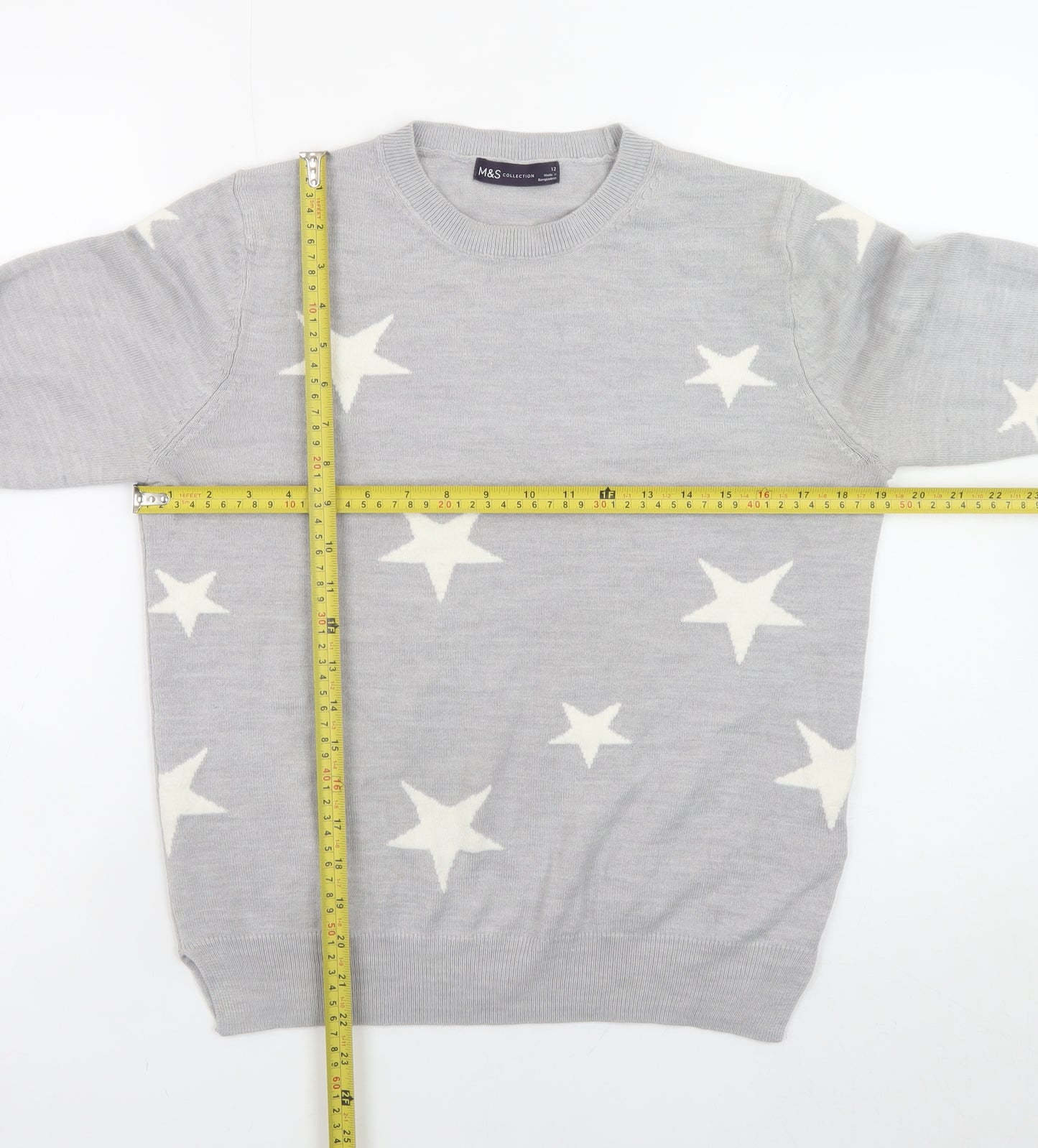 Marks and Spencer Women Grey Star Knit Jumper Size 12