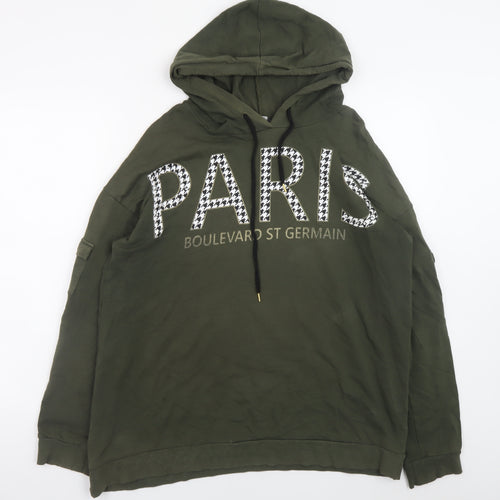 Select Women Khaki Pullover Hoodie UK 16 Paris Graphic Long Sleeve