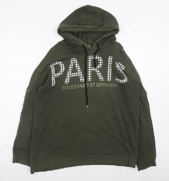 Select Women Khaki Pullover Hoodie UK 16 Paris Graphic Long Sleeve
