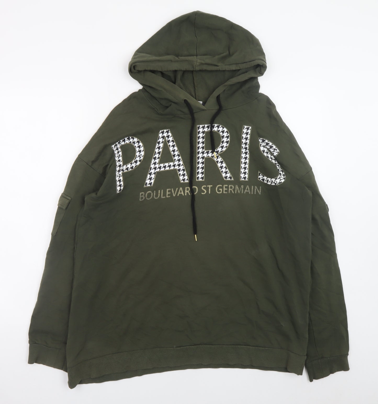 Select Women Khaki Pullover Hoodie UK 16 Paris Graphic Long Sleeve
