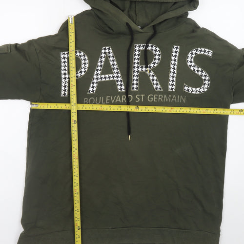 Select Women Khaki Pullover Hoodie UK 16 Paris Graphic Long Sleeve