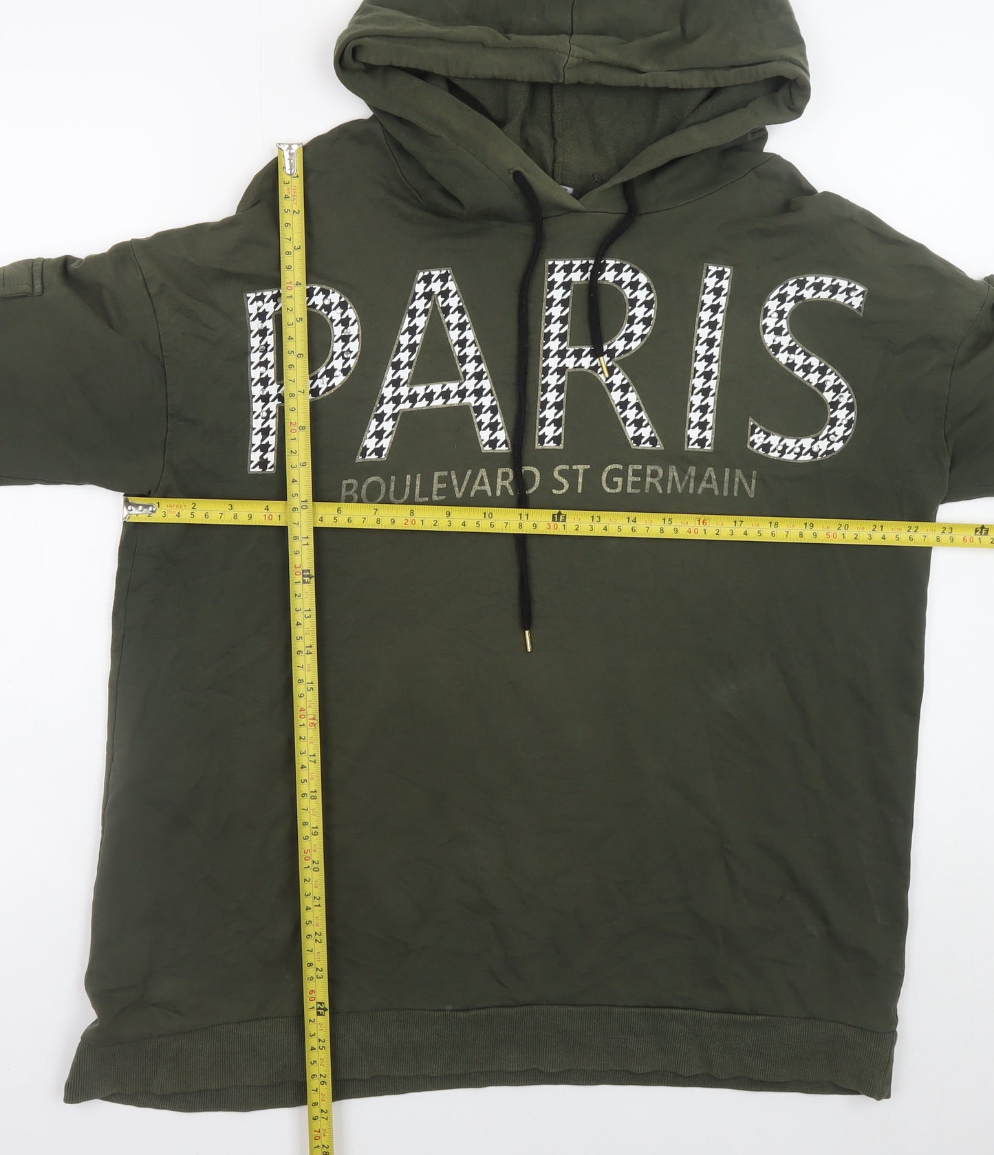 Select Women Khaki Pullover Hoodie UK 16 Paris Graphic Long Sleeve