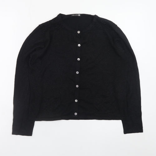 VIZ-A-VIZ Women's Black Metallic Knit Cardigan Size 12