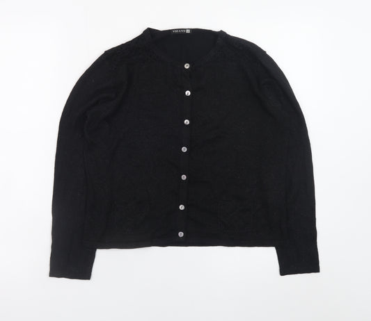 VIZ-A-VIZ Women's Black Metallic Knit Cardigan Size 12