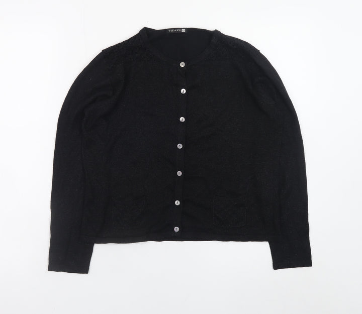 VIZ-A-VIZ Women's Black Metallic Knit Cardigan Size 12